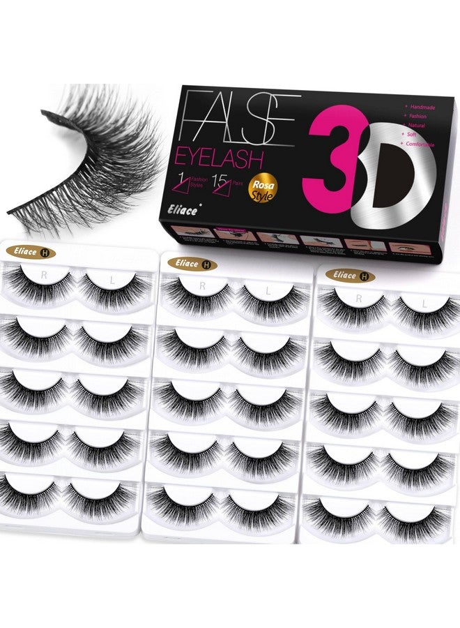 Eliace Lashes Natural Wispy False Eyelashes Pack 15 Pairs Cateye Eyelashes Mink 3D Faux Fluffy Lashes Cat Eye, Winged Fox Lashes, Reusable Soft Extension Makeup False Lashes (14 Mm) | Rosa - Image 1