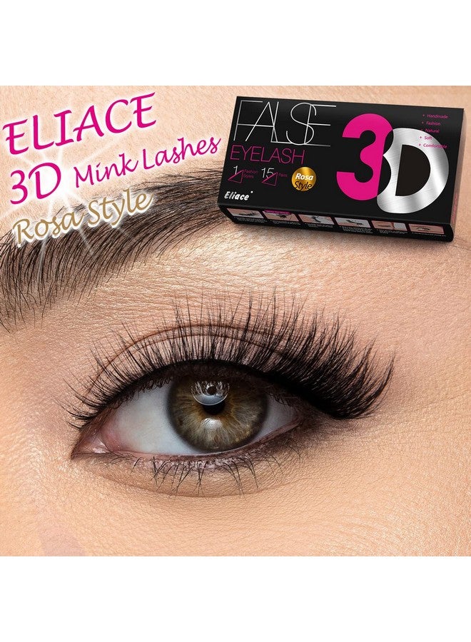 Eliace Lashes Natural Wispy False Eyelashes Pack 15 Pairs Cateye Eyelashes Mink 3D Faux Fluffy Lashes Cat Eye, Winged Fox Lashes, Reusable Soft Extension Makeup False Lashes (14 Mm) | Rosa - Image 5
