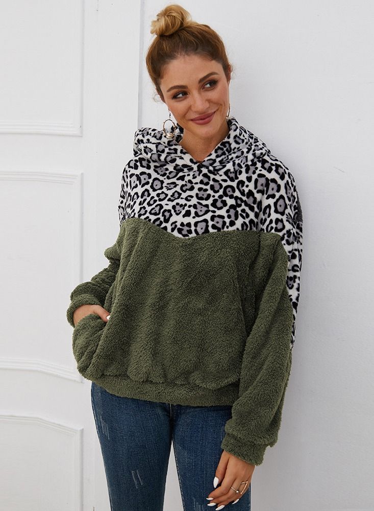 Loquat Leopard Patch Long Sleeve Hoodie Green - Image 3