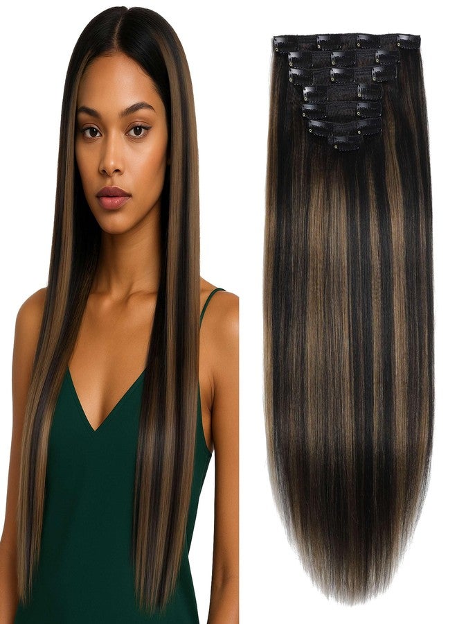 Lacer Clip in Hair Extensions Real Human Hair, 20 Inch Straight Clip ins 1B Jet Black, Remy Human Hair Extensions 7pcs Per Set - Image 1