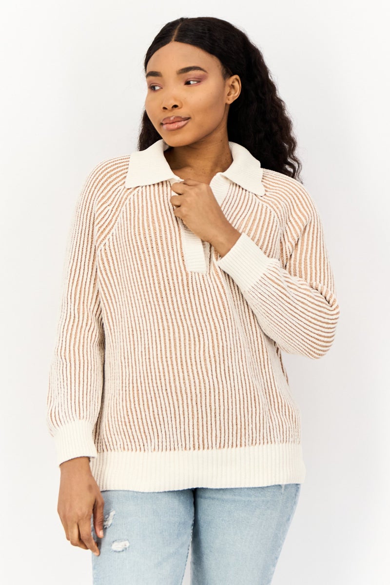 Aerie Women Spread Collar Textured Sweater, Multicolor - Image 1