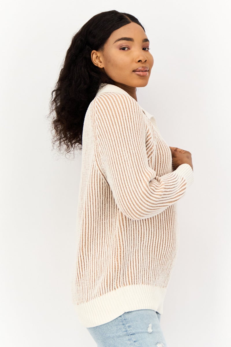 Aerie Women Spread Collar Textured Sweater, Multicolor - Image 3