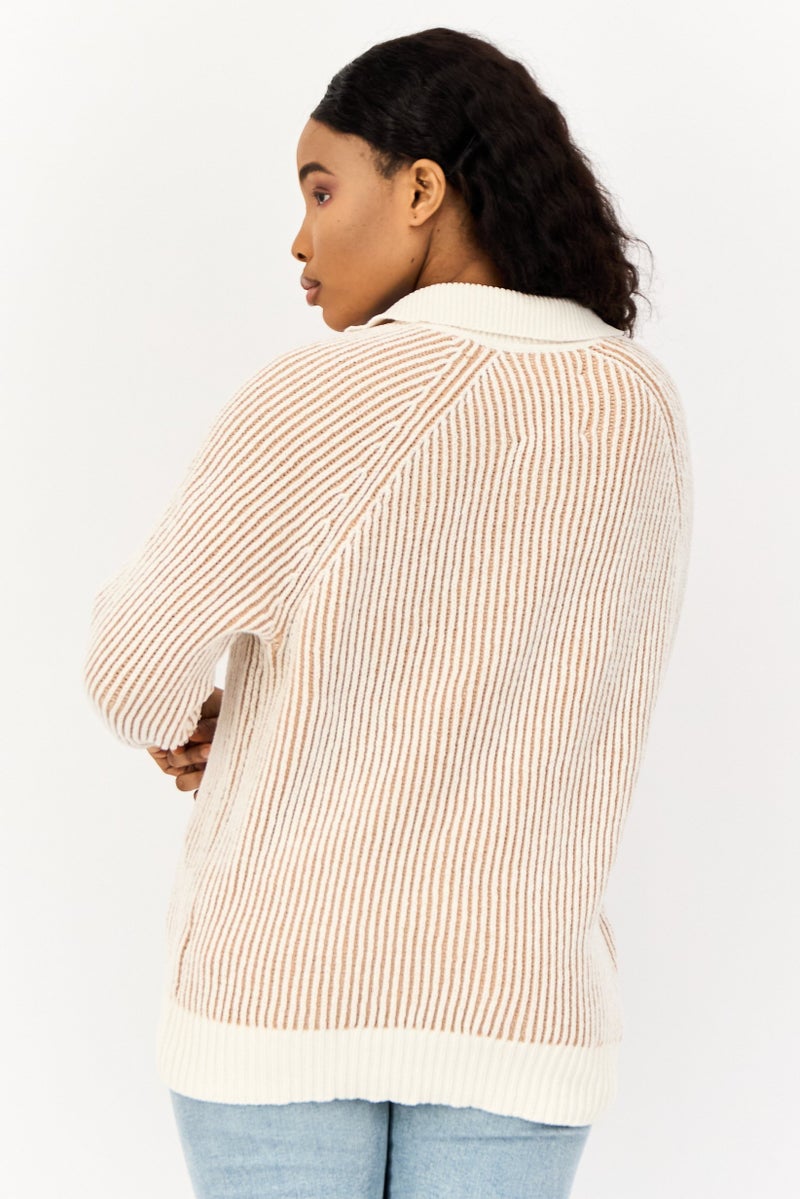 Aerie Women Spread Collar Textured Sweater, Multicolor - Image 4