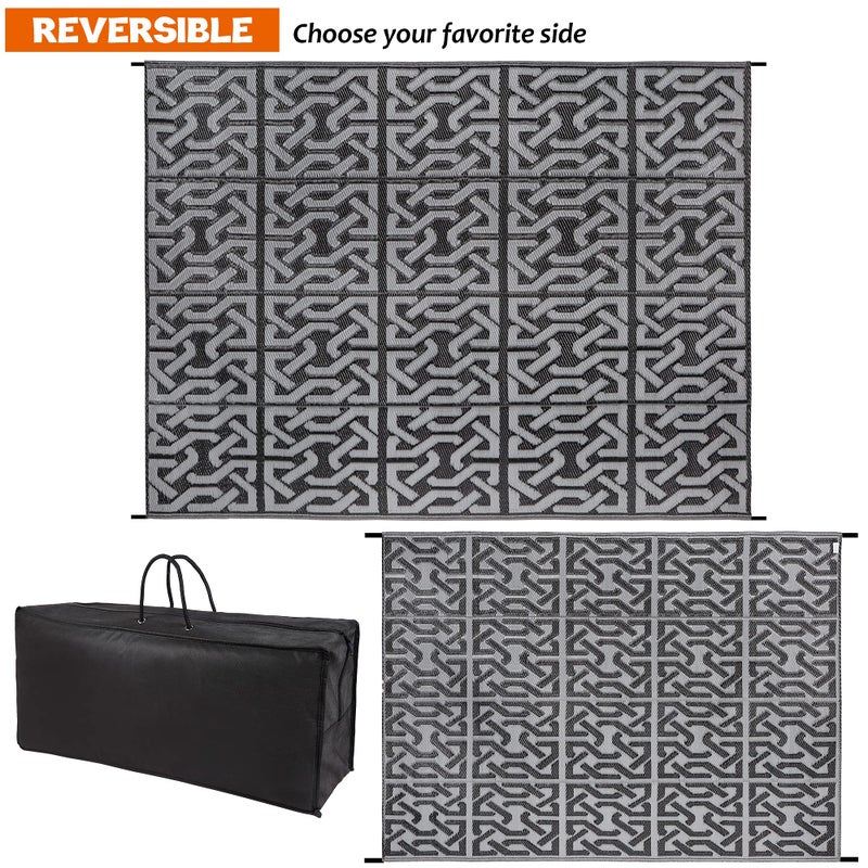 SAND MINE Reversible Mats, Plastic Straw Rug, Modern Area Rug, Large Floor Mat and Rug for Outdoors, RV, Patio, Backyard, Deck, Picnic, Beach, Trailer, Camping (9' x 12', Black & Grey) - Image 2