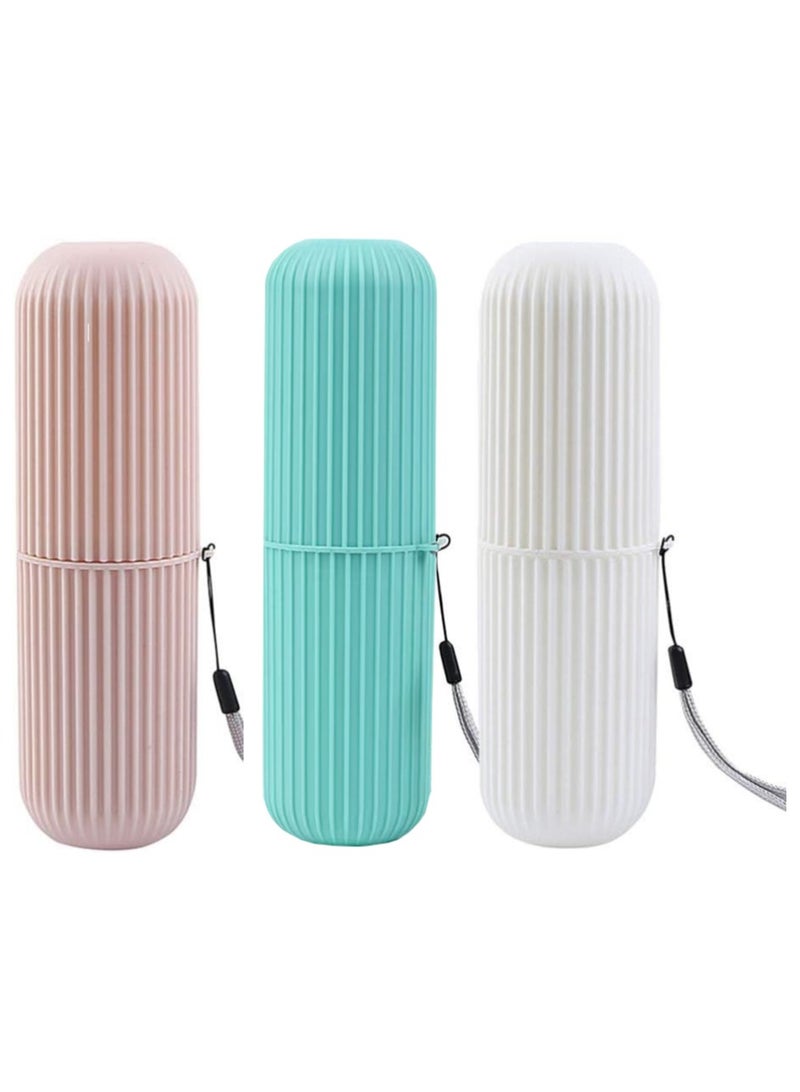 3 Pieces Toothbrush Travel Case ,Hard Plastic Tooth Brush Container Portable Toothbrush Cup Holder for Storage Toothbrushes and Toothpaste(Pink,Green,White) - Image 1