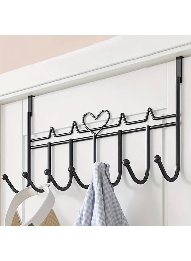 Black Metal Door Hanger 7 Hooks Space Saving Vertical Storage Organizer - Image 5