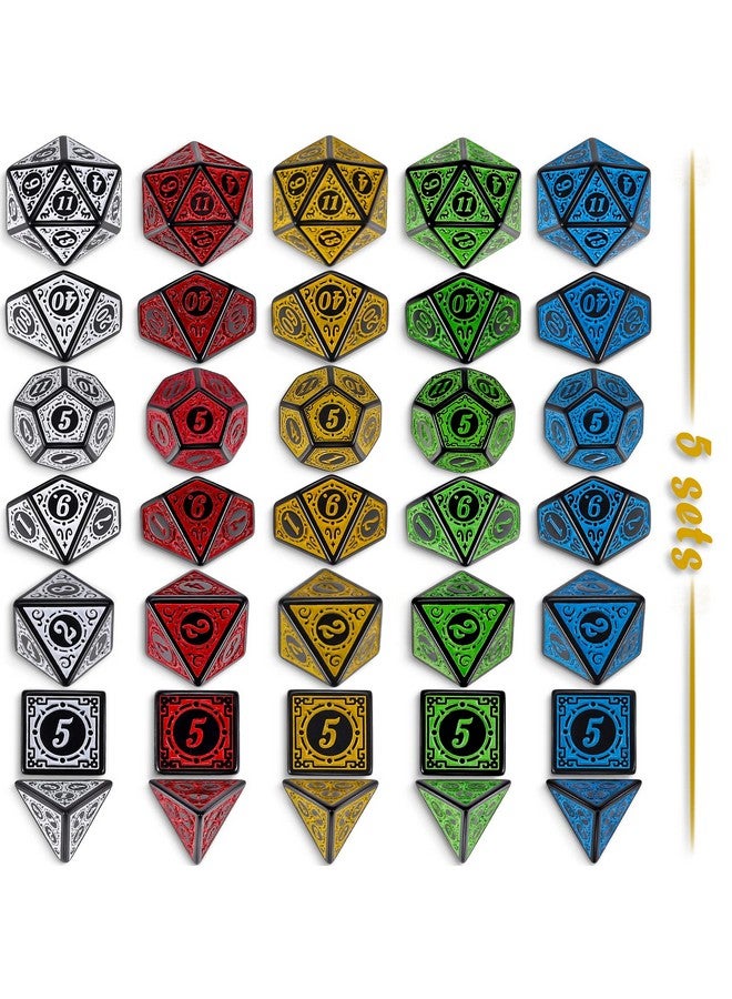 CiaraQ CiaraQ Polyhedral Dice with 5 Pouches, 5 Sets of Retro Dice for MTG DND Board Games, 35 Pieces  - Image 3