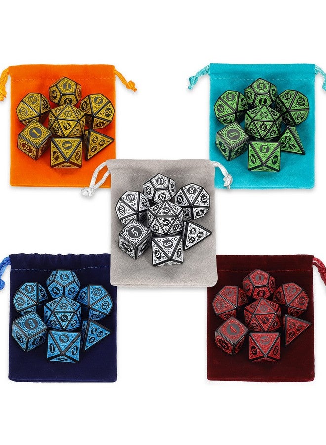 CiaraQ CiaraQ Polyhedral Dice with 5 Pouches, 5 Sets of Retro Dice for MTG DND Board Games, 35 Pieces  - Image 2