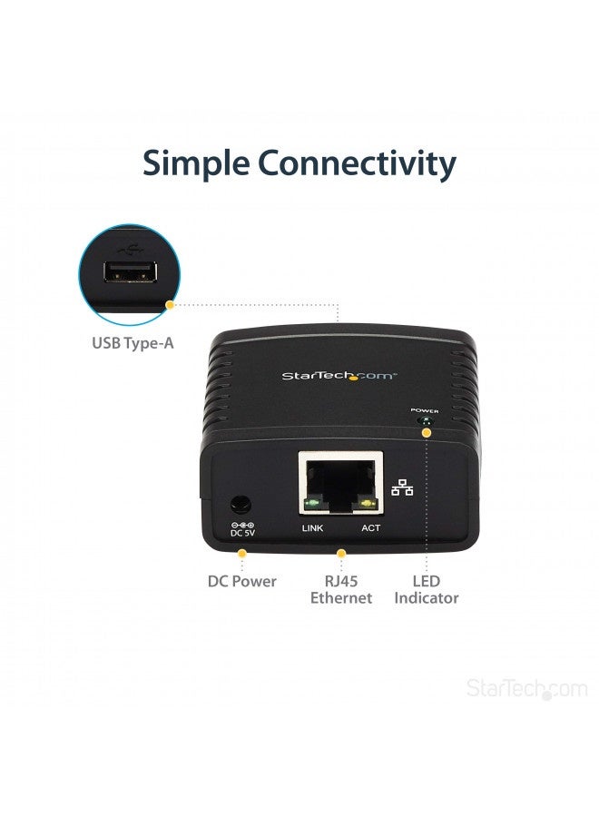 Startech.Com 10/100Mbps Ethernet To Usb 2.0 Network Print Server - Windows 10 - Lpr - Lan Usb Print Server Adapter (Pm1115U2) - Image 3