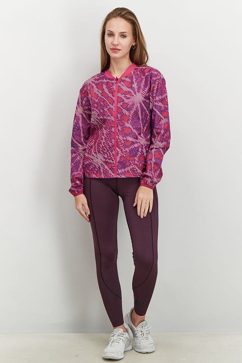 asics جاكيت جري للنساء بتصميم سكرى عادي، مجموعة بنفسجية - Image 4