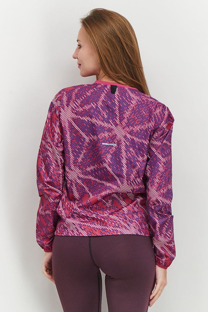 asics جاكيت جري للنساء بتصميم سكرى عادي، مجموعة بنفسجية - Image 3