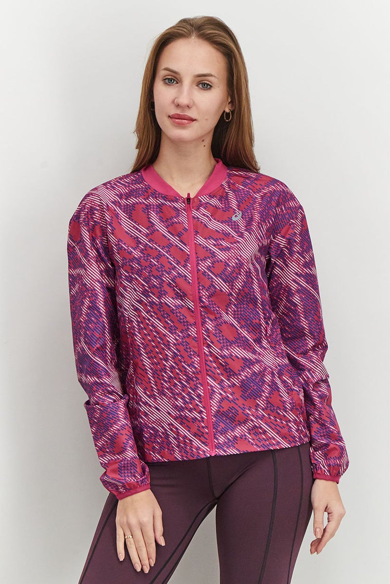 asics جاكيت جري للنساء بتصميم سكرى عادي، مجموعة بنفسجية - Image 1