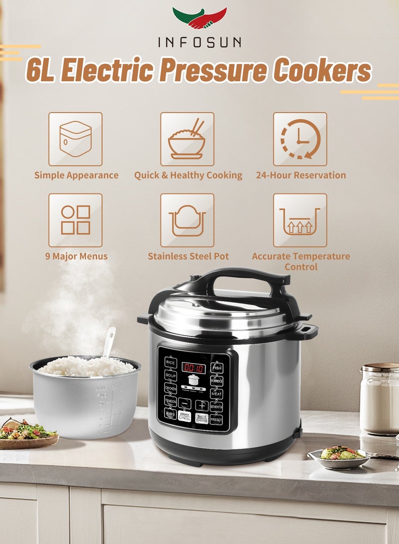 INFOSUN Electric Pressure Cooker, 6 Liters, Smart Pot Eko,9 In 1 Rice Cooker, Slow Cooker, Steamer, Sauté Pot, Yogurt Maker & More,14 Smart Programs 6 L 1000 W Silver/Black - Image 2
