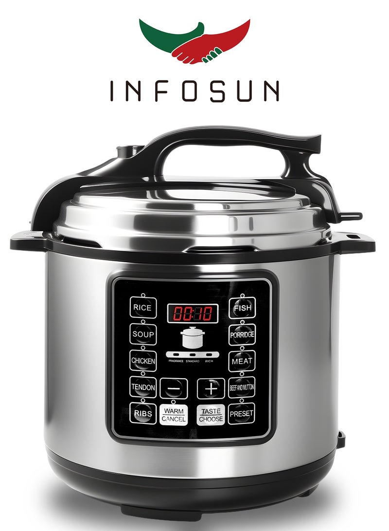INFOSUN Electric Pressure Cooker, 6 Liters, Smart Pot Eko,9 In 1 Rice Cooker, Slow Cooker, Steamer, Sauté Pot, Yogurt Maker & More,14 Smart Programs 6 L 1000 W Silver/Black - Image 1