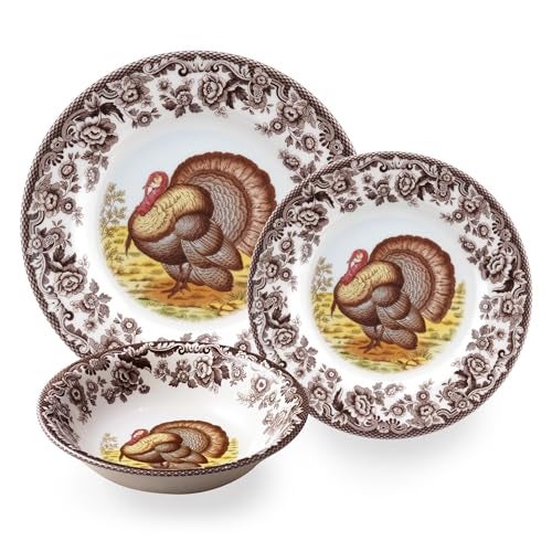 Spode Woodland Turkey Dinner Plate - 10.5" Traditional Thanksgiving Design with Historic British Floral Border, Fine Earthenware - Dishwasher, Microwave & Warm Oven Safe - Made in England - Image 2