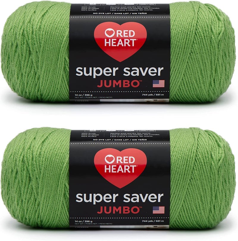 Red Heart Super Saver Jumbo Spring Green Yarn  2 Pack of 396g14oz  Acrylic  4 Medium Worsted  744 Yards  KnittingCrochet