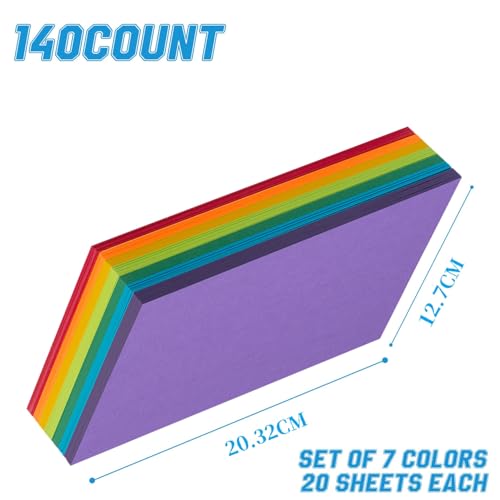 Magecubiku Index Cards 140Count 5x8 Inch178GSM Heavyweight Set of 7 Colors Paper Multicolor Study Cards Rainbow - Image 3