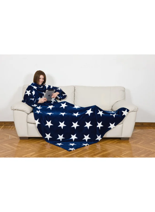 Kanguru Wearable Blanket | Fleece Blanket w/ Sleeves & Pocket, Stars Pattern, Soft Comfy & Warm, Machine Washable, for Adults Men Women Teenagers size 140 x 180cm - DeLuxe Stars