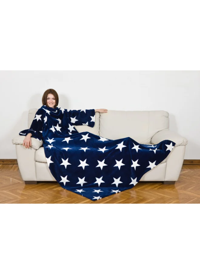 Kanguru Wearable Blanket | Fleece Blanket w/ Sleeves & Pocket, Stars Pattern, Soft Comfy & Warm, Machine Washable, for Adults Men Women Teenagers size 140 x 180cm - DeLuxe Stars