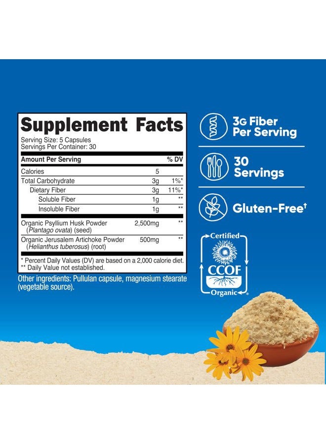 Nutricost Fiber Capsules with Prebiotic Fiber Supplement 150 Capsules - CCOF Certified Supplement, Made with Organic Psyllium Husk & Organic Jerusalem Artichoke, Gluten Free, 3 G Per Serving - Image 2