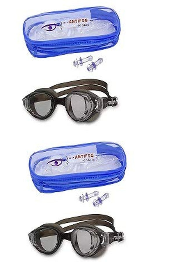 إيكان نظارات سباحة إيكان للجنسين، مقاومة للانزلاق ومضادة للضباب، مع سدادات أذن، للأطفال والكبار، وزن 30 غرام، عبوة من قطعة واحدة (مجموعة سوداء). - Image 1