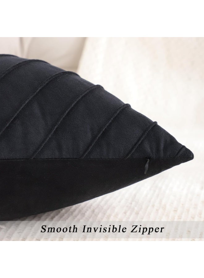 Home Care Set of 2 Decorative Throw Pillow Covers Modern Velvet Black with Gold Leather Cushion Covers for Living Room Bedroom Sofa Bed (18x18 Inch/45x45cm,Black)  - Image 3