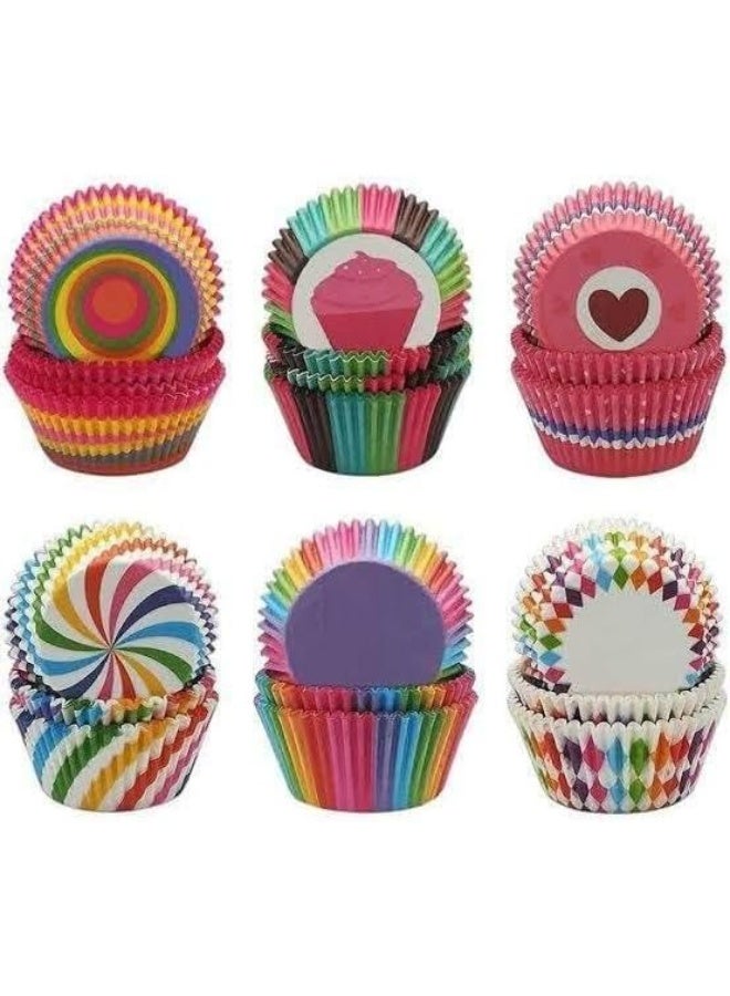 Mini Cupcake Liners Muffin Wrappers Rainbow Bright Baking Cups Paper- Multicolor- 60 Pack - Image 1
