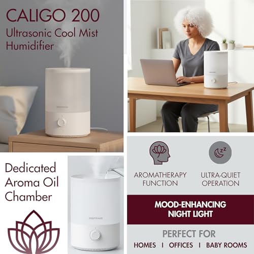 Reffair Caligo 200 3.5L Smart Cool Mist Ultrasonic Humidifier for Bedroom, Top-Fill, Auto Humidity Adjustment, Essential Oil Diffuser, Ideal for Baby Nursery and Indoor Plants (White) - Image 4