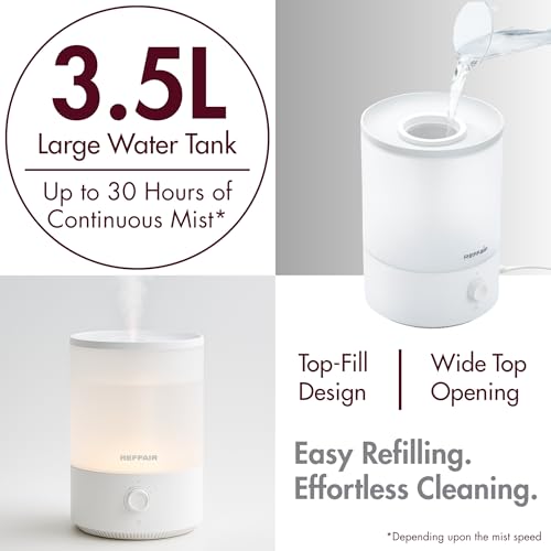 Reffair Caligo 200 3.5L Smart Cool Mist Ultrasonic Humidifier for Bedroom, Top-Fill, Auto Humidity Adjustment, Essential Oil Diffuser, Ideal for Baby Nursery and Indoor Plants (White) - Image 2