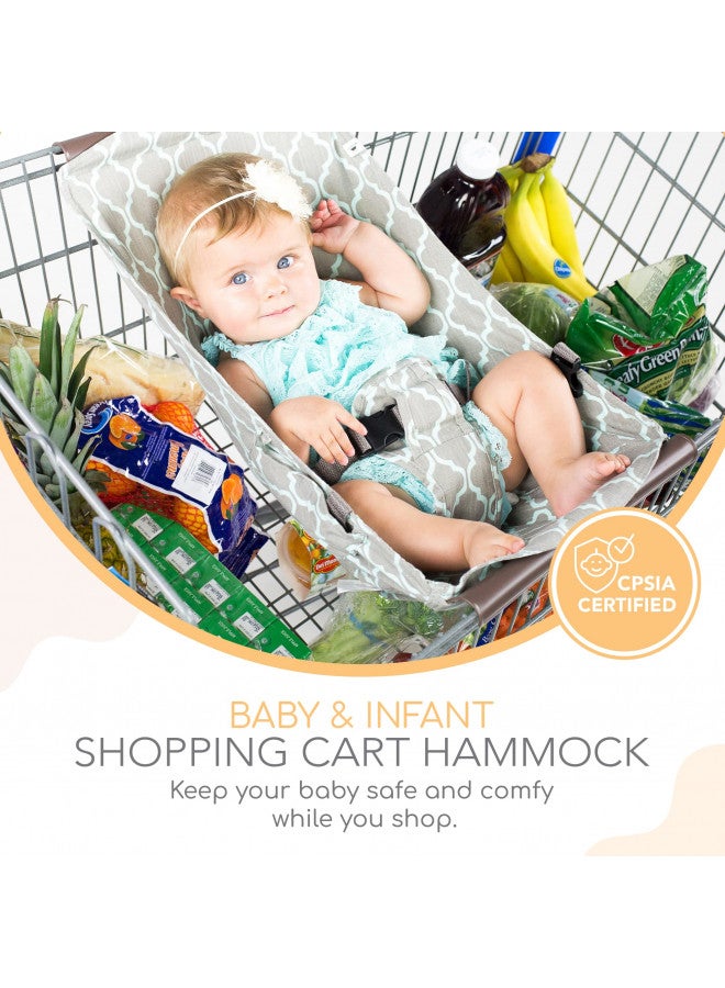 Binxy Baby Shopping Cart Hammock for Infants and Toddlers, Cart Seats for Babies, for All Car Seat Models, Grocery Cart Hammock for Baby, Capacity of up to 50 lbs, Gray and Aqua - Image 1