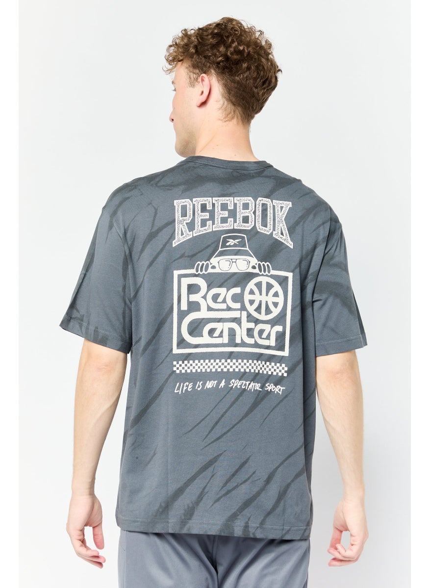Reebok Men Sportswear Fit Short Sleeves Running T-Shirt, Charcoal  - Image 3
