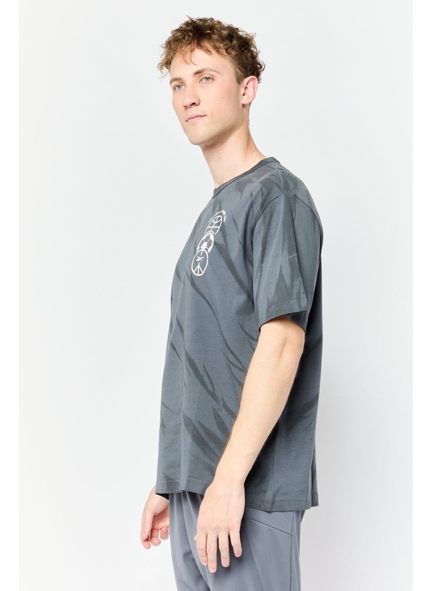 Reebok Men Sportswear Fit Short Sleeves Running T-Shirt, Charcoal  - Image 2