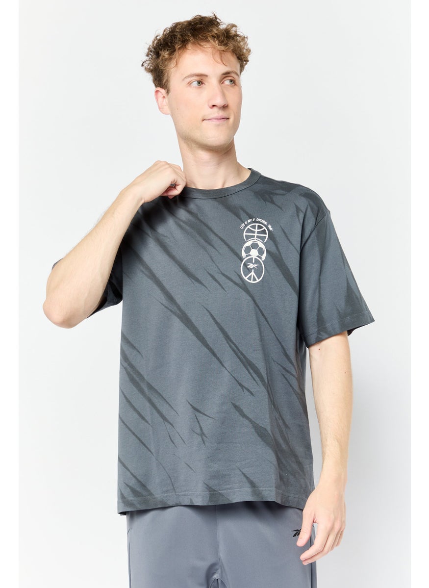 Reebok Men Sportswear Fit Short Sleeves Running T-Shirt, Charcoal  - Image 1