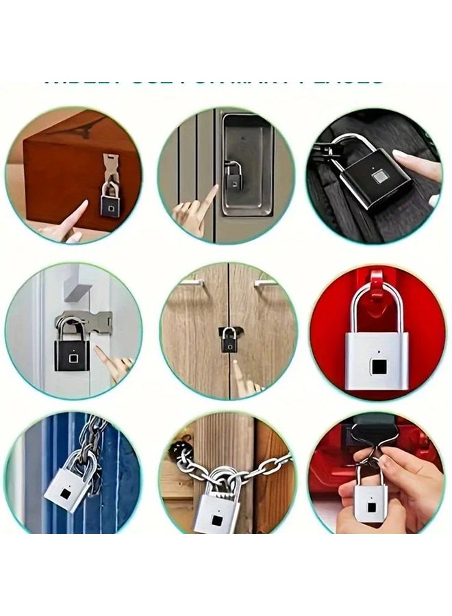 Upgraded Type C Fingerprint Padlock Zinc Alloy Black Records 20 Fingerprints - Image 5