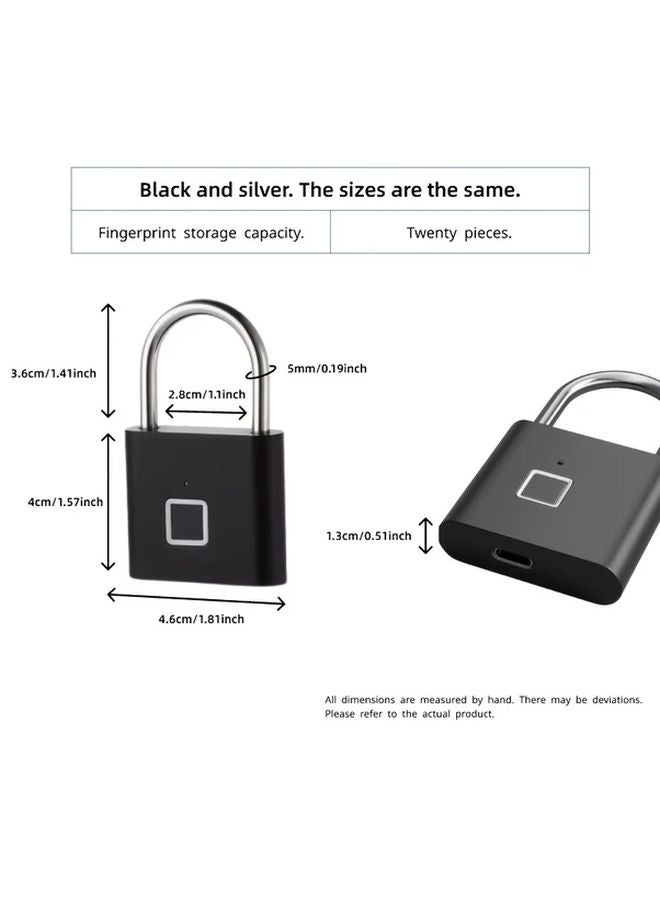 Upgraded Type C Fingerprint Padlock Zinc Alloy Black Records 20 Fingerprints - Image 4