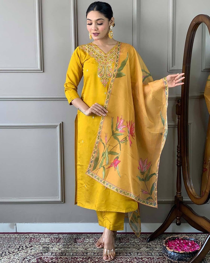 LookMark Women's Embroidered Poly Viscose Straight Kurta with Pant and Printed Dupatta (AZ-LM-OG-KS2196-XXL) - Image 2