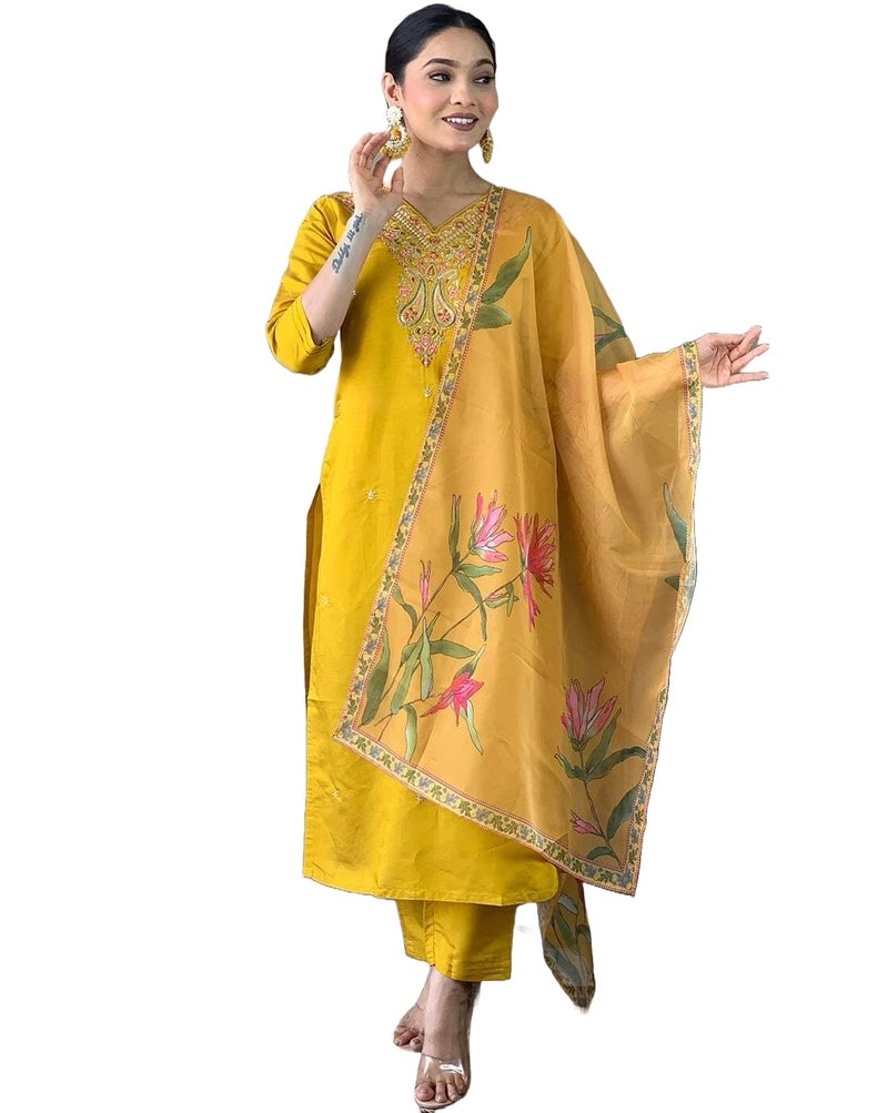 LookMark Women's Embroidered Poly Viscose Straight Kurta with Pant and Printed Dupatta (AZ-LM-OG-KS2196-XXL) - Image 1