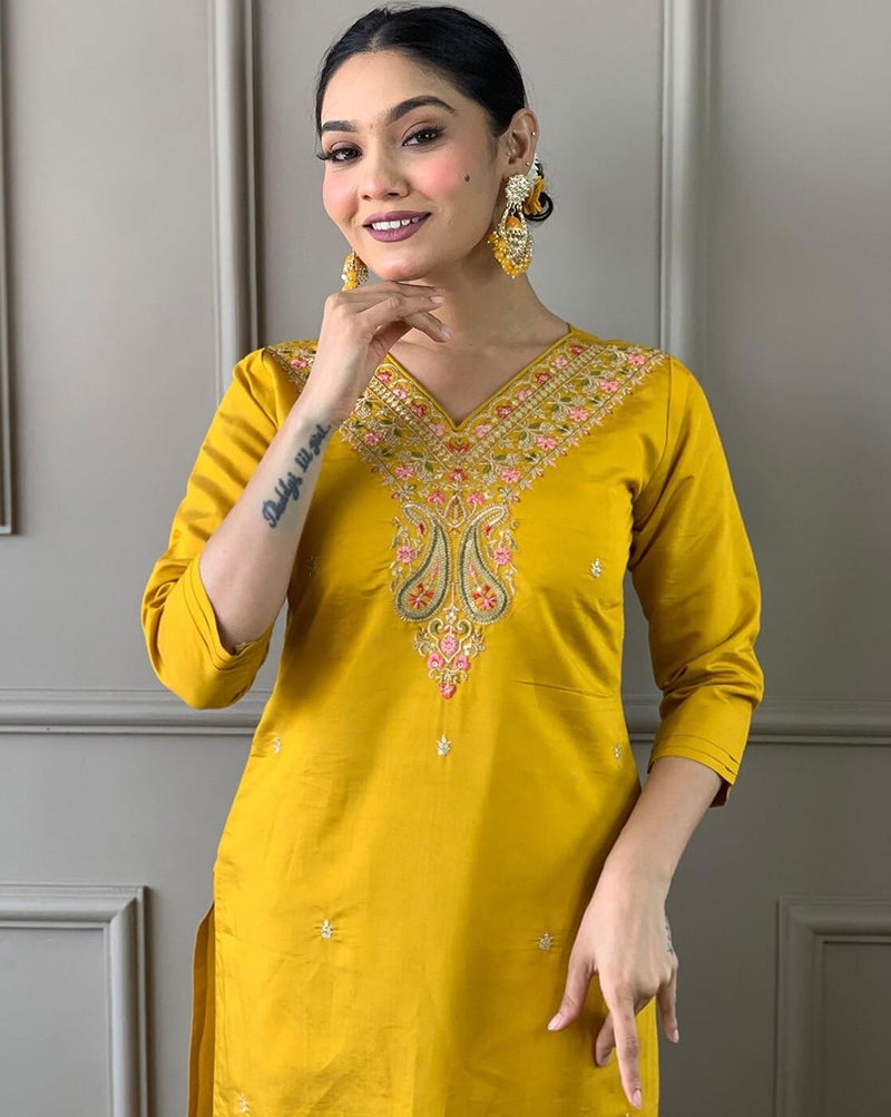 LookMark Women's Embroidered Poly Viscose Straight Kurta with Pant and Printed Dupatta (AZ-LM-OG-KS2196-XXL) - Image 5