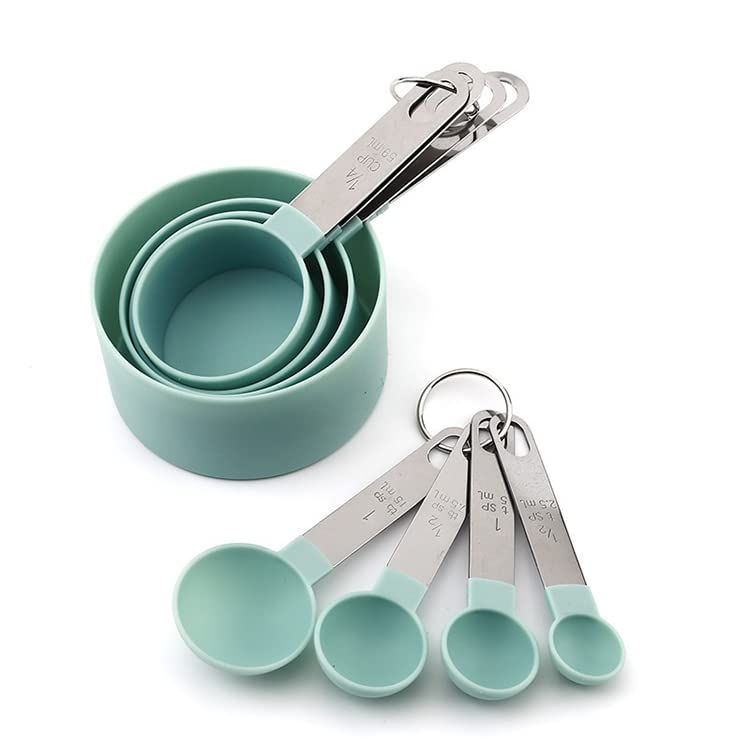 Giffy® BPA Free, Food Grade Measuring Cups and Spoons Set with Stainless Steel Handle, Clear Measurements Scale, Kitchen Baking Cooking Tool, Dishwasher Safe, 8 Piece Set (Green) - Image 1