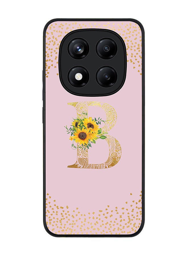 For Xiaomi Redmi Note 14 Pro 4G 4G Case,Slim fit Camera Protection, Shockproof Thin Phone cover  - Custom Floral Monogram - B  (Pink )