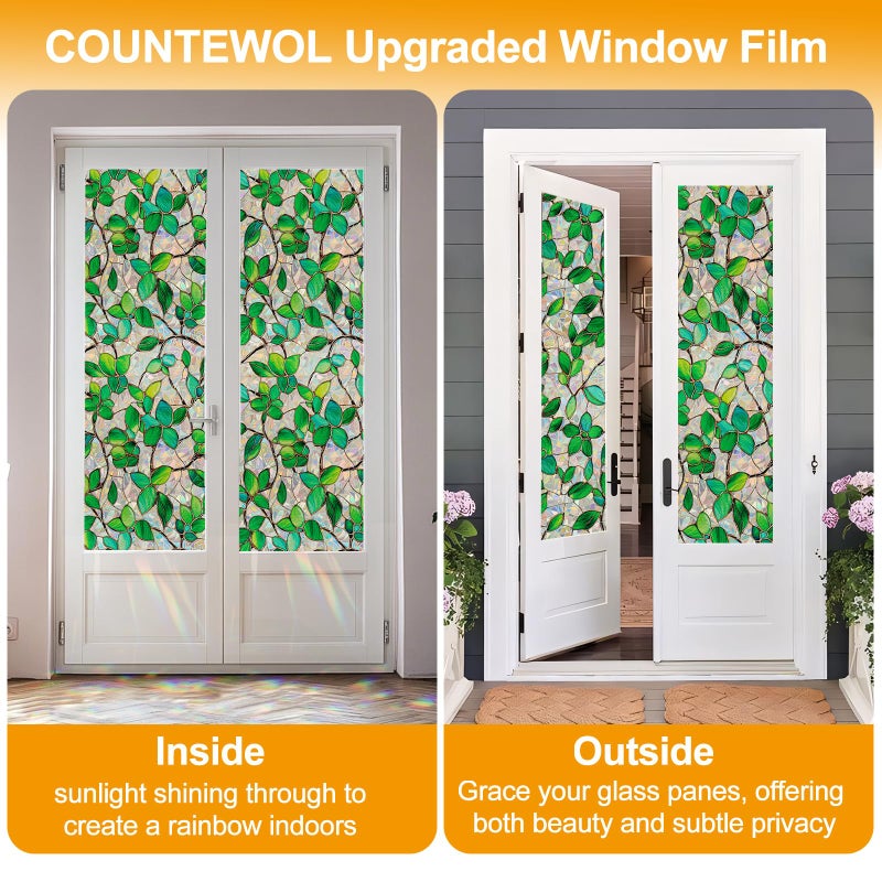 COUNTEWOL Window Privacy Film with Installation Tools Home Decorative Colored Glass Window Stickers Reusable electrostatic Rainbow Stickers (Greenery Leaf, 17.5 x 78.7 in) - Image 5