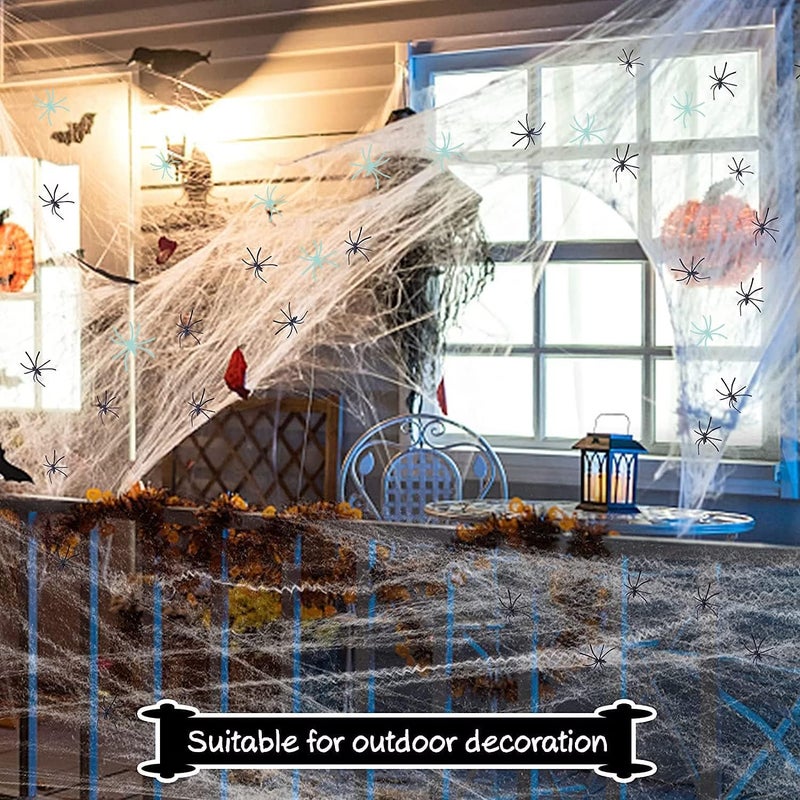 Mowane Local market compliant trusted quality 300 Sqft Halloween Spider Web Decorations, with 10 Glow in the Dark+10 Black Fake Scary Spiders, Super Stretch Cobwebs Creepy Halloween Indoor Outdoor Office Party Supplies (300 Sqft Web+20 Spider) Classic design alternatives - Image 4