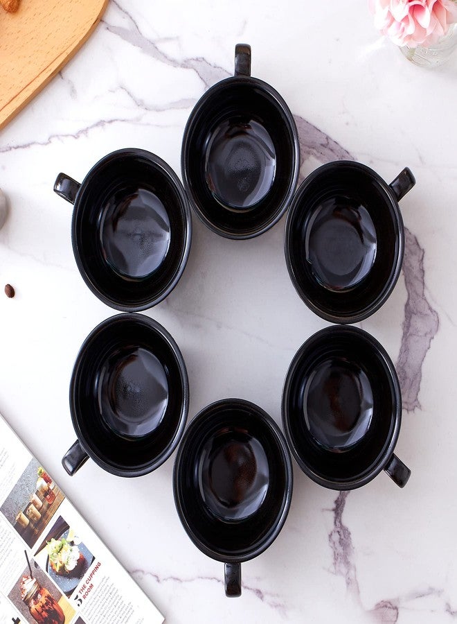 Coffeezone Set of 6 Cups Vintage Design 12 oz Professional Barista Ceramic Latte Art Cappuccino Cups Set (Embossed Black * 6) - Image 3