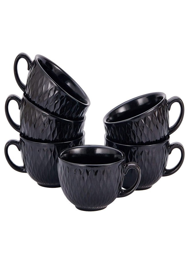 Coffeezone Set of 6 Cups Vintage Design 12 oz Professional Barista Ceramic Latte Art Cappuccino Cups Set (Embossed Black * 6) - Image 1