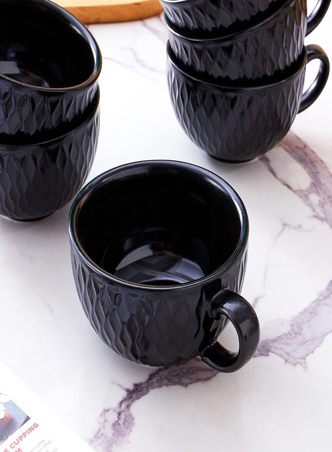 Coffeezone Set of 6 Cups Vintage Design 12 oz Professional Barista Ceramic Latte Art Cappuccino Cups Set (Embossed Black * 6) - Image 4