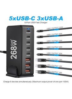 Changli 268W GaN USB C Charger Station, 8 Port Type C Fast Charging Hub Block, Wall Charger Power Strip Adapter Plug 5 PD USB C 3 QC USB A - GaN Technology - Certified Laptop Charger for Macbook Air, Sumsung S23 iPhone 16,iPad, Galaxy, Honor and More -1.5m Power Cord  - Image 3