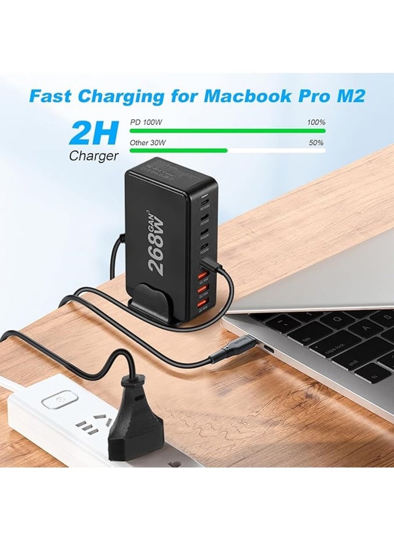 Changli - 268W GaN USB C Charger Station, 8 Port Type C Fast Charging Hub Block, Wall Charger Power Strip Adapter Plug 5 PD USB C 3 QC USB A - GaN Technology - Certified Laptop Charger for Macbook Air, Sumsung S23 iPhone 16,iPad, Galaxy, Honor and More -1.5m Power Cord - Image 1