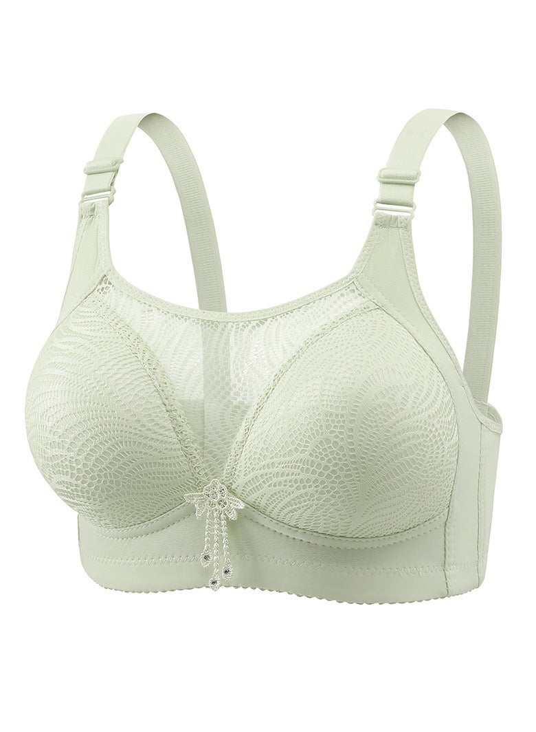Womens Unpadded Wireless Lace Bra Soft Seamless Bra With Adjustable Straps Light Green