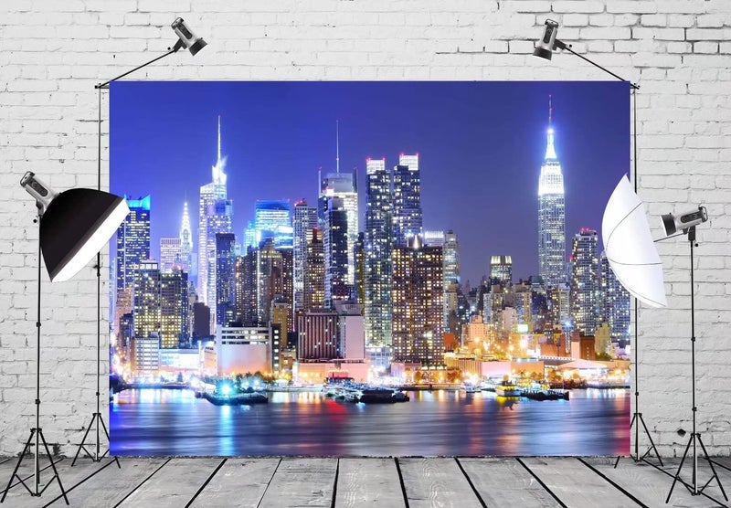 BELECO 7x5ft Fabric New York City Backdrop Manhattan Skyscraper Night View NYC Skyline Background Wallpaper New York Theme Party Decorations Artistic Portrait Shoot Photo Studio Props - Image 2