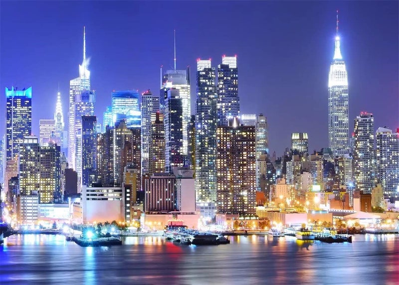 BELECO 7x5ft Fabric New York City Backdrop Manhattan Skyscraper Night View NYC Skyline Background Wallpaper New York Theme Party Decorations Artistic Portrait Shoot Photo Studio Props - Image 1